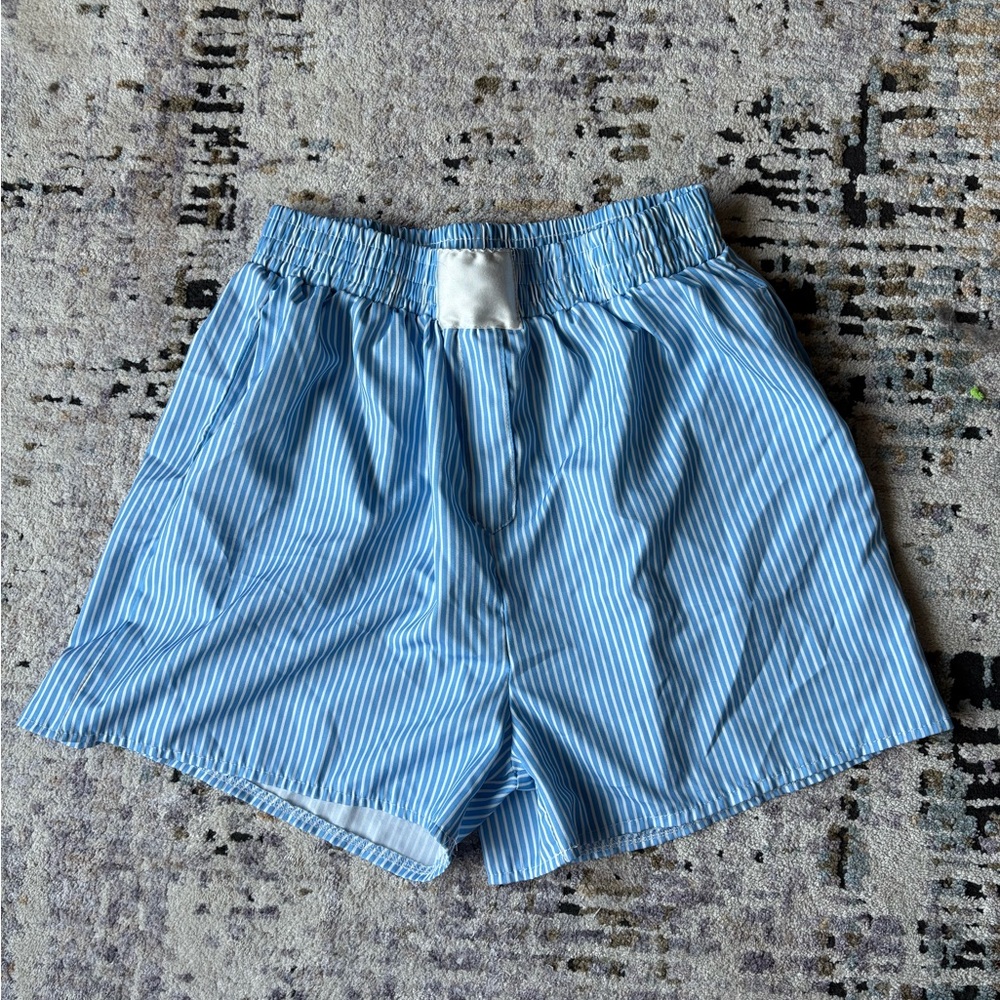 Blue And White Striped Womens Shorts, Silky Soft